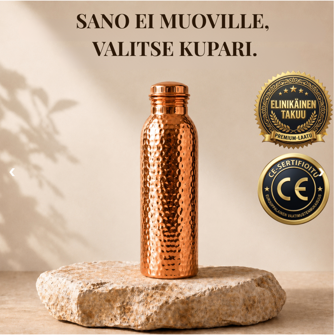 Vellur™ Kuparijuomapullo | Luonnollisesti puhdistettua vettä, ilman muovia